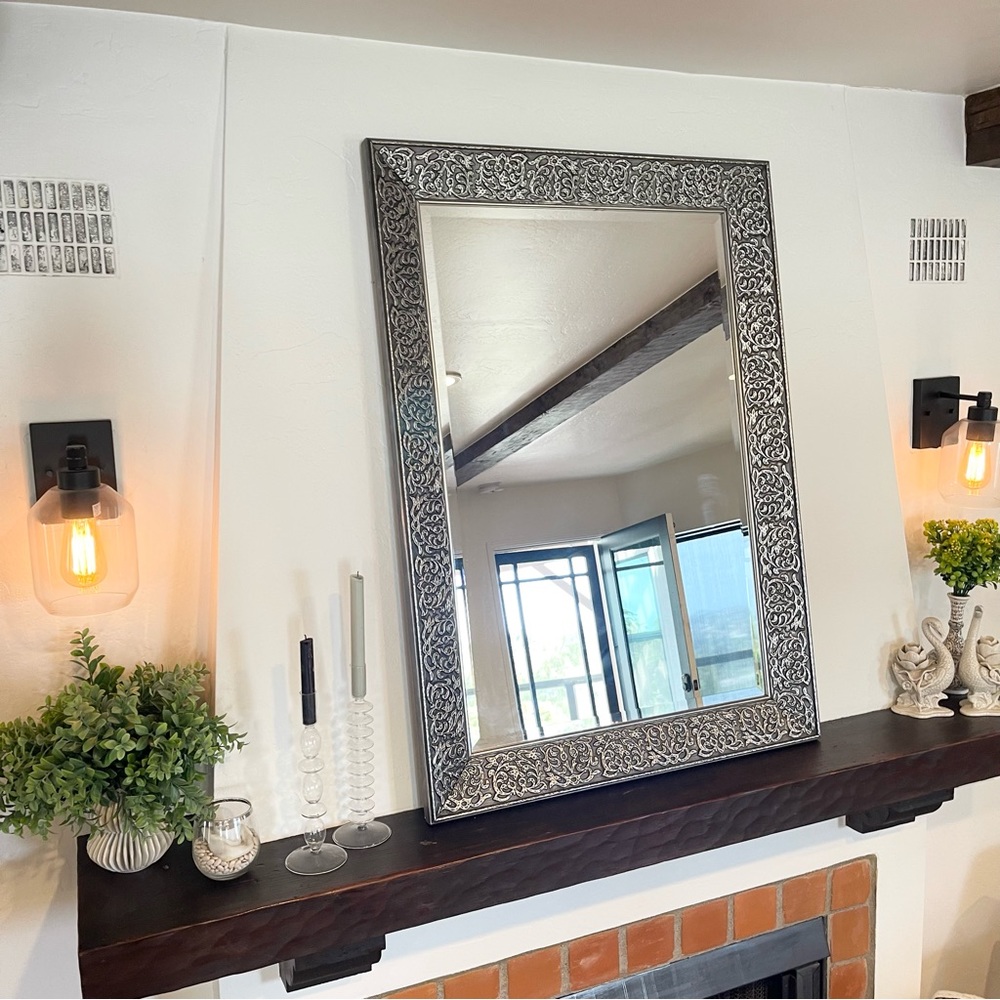 Vintage Bombay Company XL Silver Frame Rectangular Wall Hanging Antique Mirror